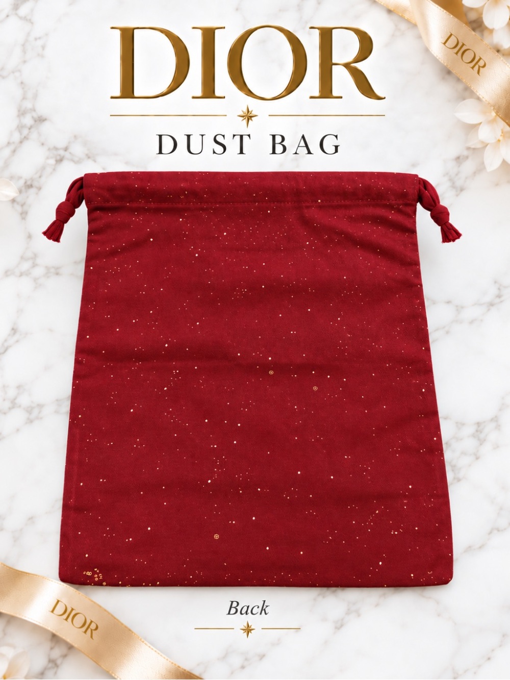 Dior Red Drawstring Dust Bag with Gold Constellation Print LIMITED EDITION NIP - Picture 4 of 4